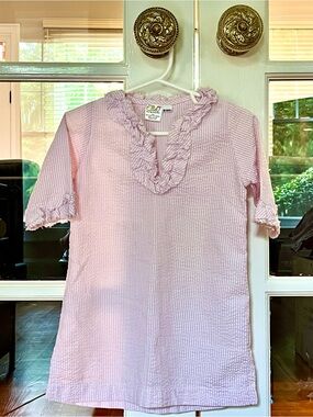 Light Pink Seersucker Ruffled Dress